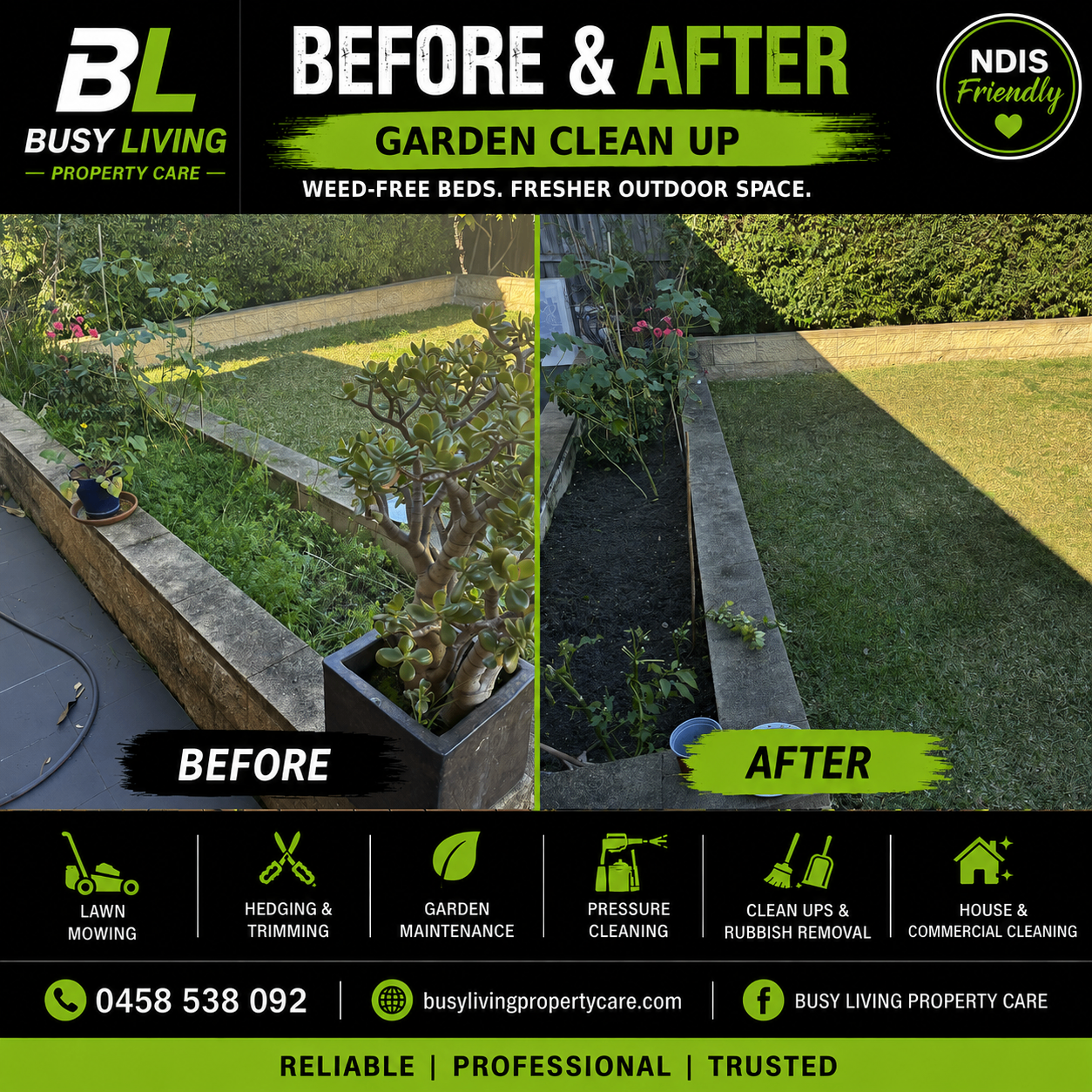 Before and after weeding and clearing raised garden beds